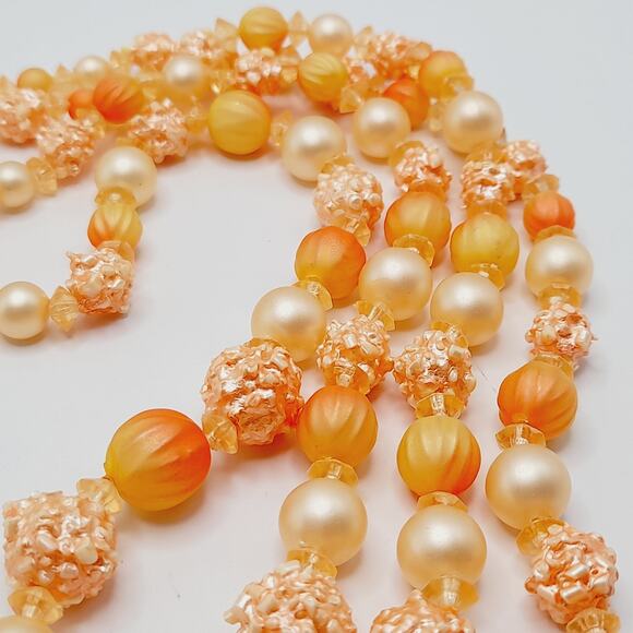 Vintage Hong Kong Lucite Necklace 4-Strand 22" Orange Peach Multi Bead - Picture 9 of 11